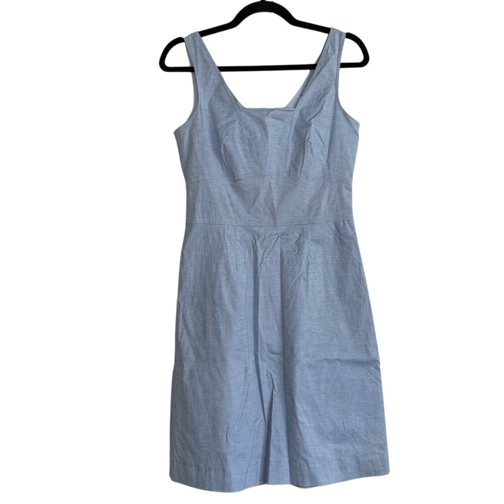 J.Crew Women's‎ Blue Cotton Blend Sleeveless V-Neck Sheath Dress Size 4